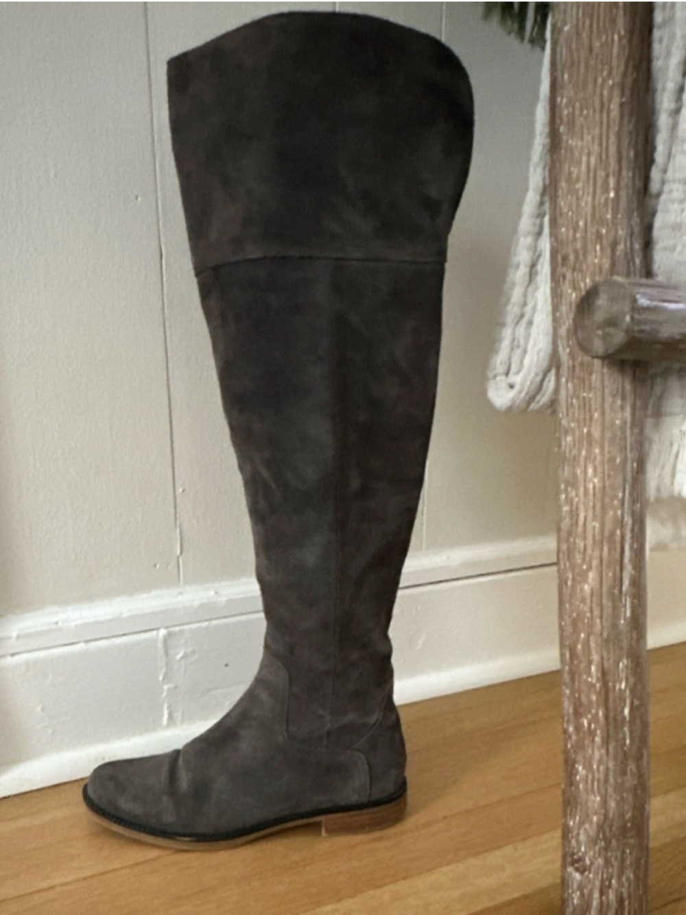 Franco Sarto Genuine Grey Suede Leather Over-the-Knee Riding Boots, Full Zip 7M